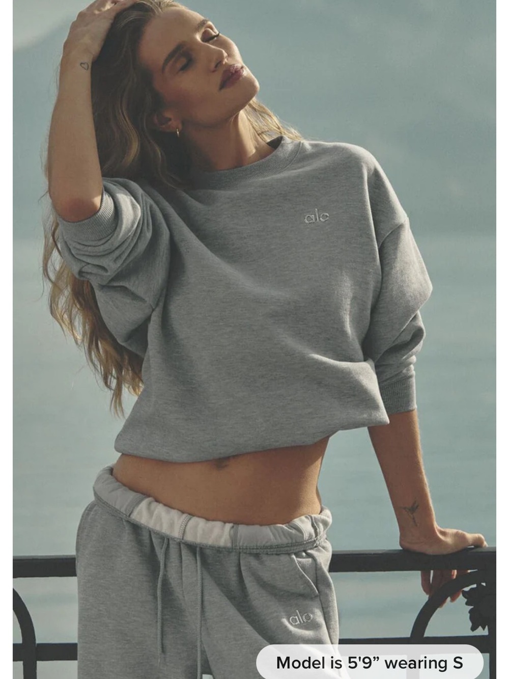 ALO Yoga Grey Cropped Crew Sweatshirt